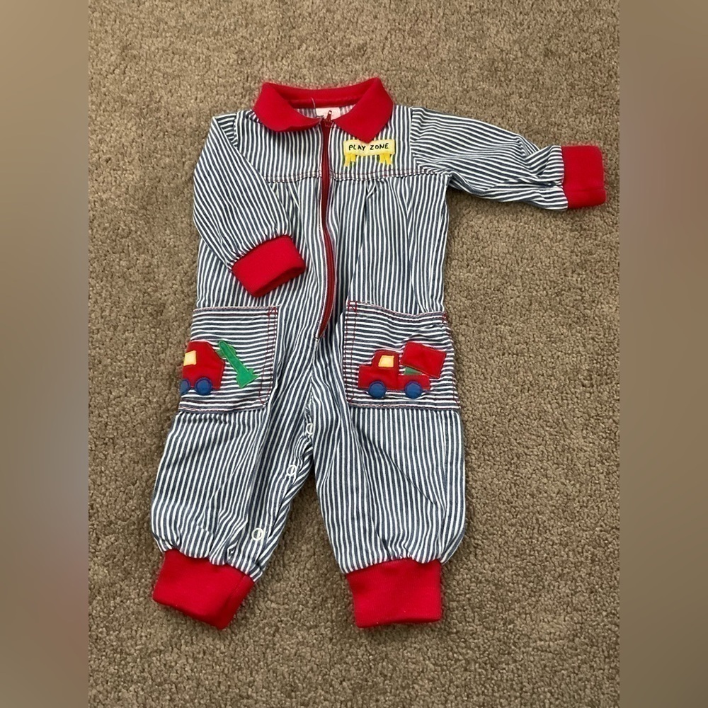 Vintage 80s baby Trucks coveralls jumpsuit 3-6m